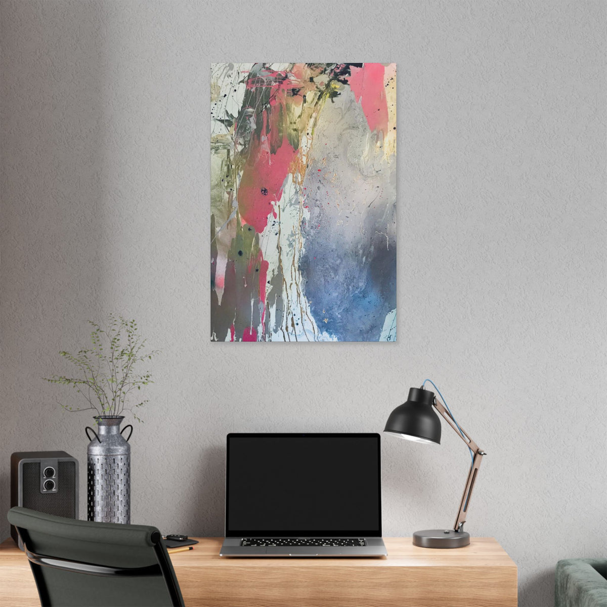 DROPS OF JUPITER Abstract Color Splash Canvas Print — Modern Pink & Blue Stretched Wall Art